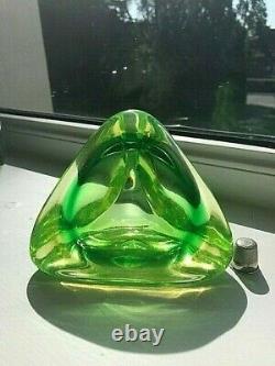 STUNNING Vintage Murano space age neon uranium sommerso glass bowl Flavio Poli