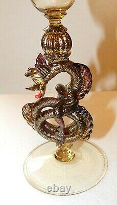 Salviati Sea Serpent 9 Wine Glass, Venetian Murano, applied gold, vintage, tint