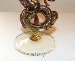 Salviati Sea Serpent 9 Wine Glass, Venetian Murano, applied gold, vintage, tint