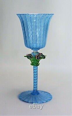 Salviati Venetian Wine Goblet Latticinio Flowers Vintage Murano Glass