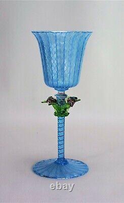 Salviati Venetian Wine Goblet Latticinio Flowers Vintage Murano Glass