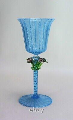 Salviati Venetian Wine Goblet Latticinio Flowers Vintage Murano Glass