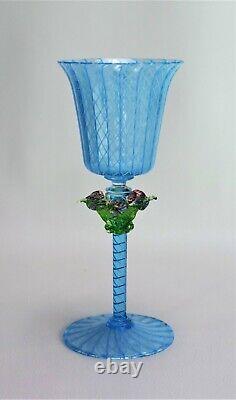 Salviati Venetian Wine Goblet Latticinio Flowers Vintage Murano Glass