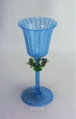 Salviati Venetian Wine Goblet Latticinio Flowers Vintage Murano Glass