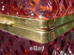 Scarce Vintage Mandruzzato Cranberry Veined Trinket Casket Box Murano Eames Era