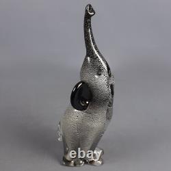 Sculpture Elephant Glass Murano Fabio Tosi Leaf Silver Design Vintage Years 70