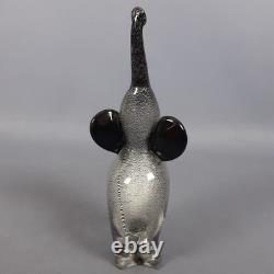 Sculpture Elephant Glass Murano Fabio Tosi Leaf Silver Design Vintage Years 70