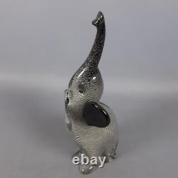Sculpture Elephant Glass Murano Fabio Tosi Leaf Silver Design Vintage Years 70