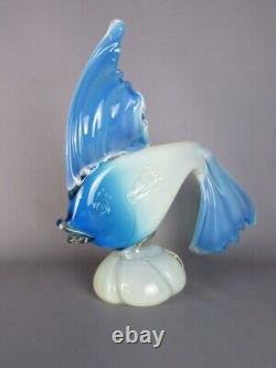 Sculpture Fish Glass Murano Blue & White Statue Figurine Vintage Xx Century
