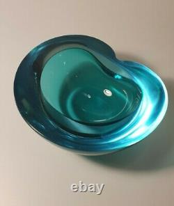 Seguso Murano Sommerso Blue & Green Round Geode Bowl Art Glass Vintage 60s