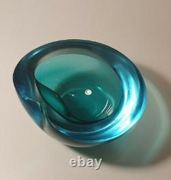 Seguso Murano Sommerso Blue & Green Round Geode Bowl Art Glass Vintage 60s