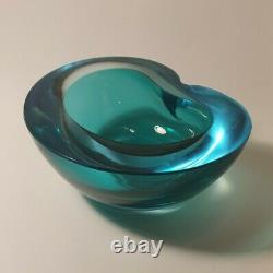 Seguso Murano Sommerso Blue & Green Round Geode Bowl Art Glass Vintage 60s