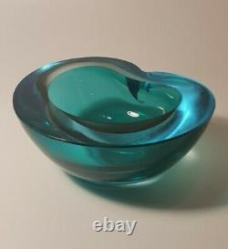 Seguso Murano Sommerso Blue & Green Round Geode Bowl Art Glass Vintage 60s