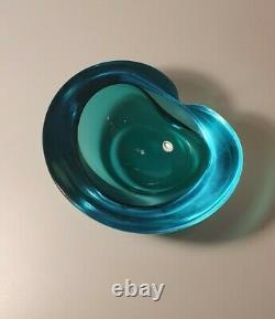 Seguso Murano Sommerso Blue & Green Round Geode Bowl Art Glass Vintage 60s