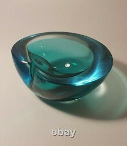 Seguso Murano Sommerso Blue & Green Round Geode Bowl Art Glass Vintage 60s