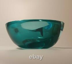 Seguso Murano Sommerso Blue & Green Round Geode Bowl Art Glass Vintage 60s