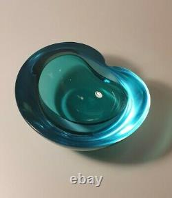 Seguso Murano Sommerso Blue & Green Round Geode Bowl Art Glass Vintage 60s