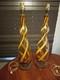 Set Of 2 Vintage MCM Murano Possible Butterscotch Swirl Amber Glass Lamps