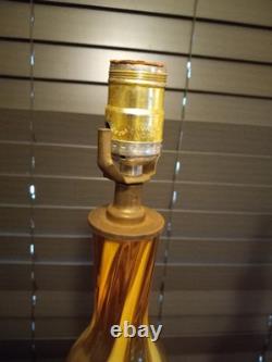 Set Of 2 Vintage MCM Murano Possible Butterscotch Swirl Amber Glass Lamps