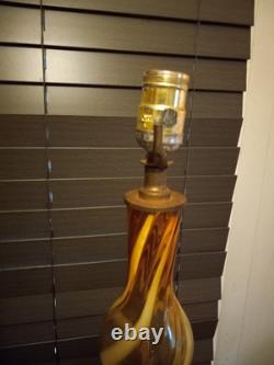 Set Of 2 Vintage MCM Murano Possible Butterscotch Swirl Amber Glass Lamps