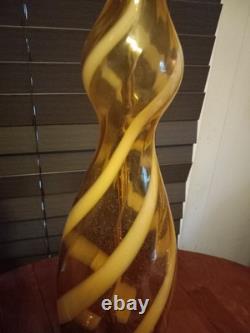 Set Of 2 Vintage MCM Murano Possible Butterscotch Swirl Amber Glass Lamps
