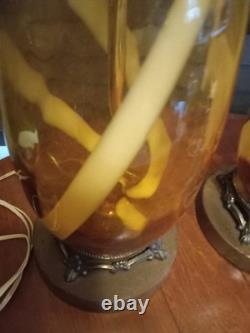 Set Of 2 Vintage MCM Murano Possible Butterscotch Swirl Amber Glass Lamps