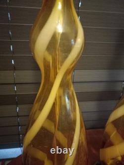 Set Of 2 Vintage MCM Murano Possible Butterscotch Swirl Amber Glass Lamps