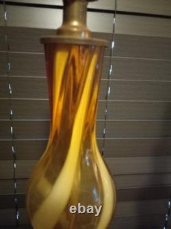 Set Of 2 Vintage MCM Murano Possible Butterscotch Swirl Amber Glass Lamps