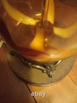 Set Of 2 Vintage MCM Murano Possible Butterscotch Swirl Amber Glass Lamps