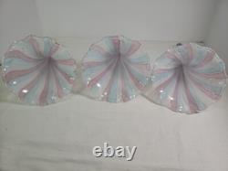 Set Of 3 Vintage Murano Glass Latticino Epergne Horns Read Description