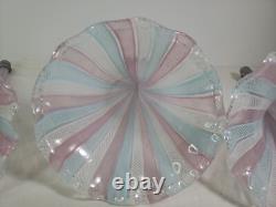 Set Of 3 Vintage Murano Glass Latticino Epergne Horns Read Description