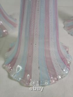 Set Of 3 Vintage Murano Glass Latticino Epergne Horns Read Description