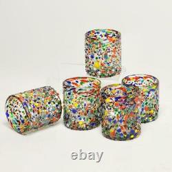 Set Of 5 Vintage Goto Murano, Murrisa, Multi-colored Glass Tumblers