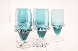 Set Of 6 Vintage Murano / Venetian Glass Shot Cordial Glasses hand Blown Italy