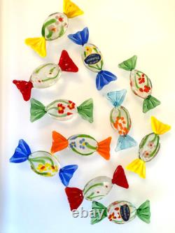 Set of 11 Authentic Vintage Murano Glass Candy Pieces Multicolor
