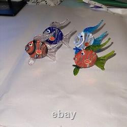 Set of 4 Vintage Murano Glass Fish, Mini, Multi Color, Italy, School Of Fish