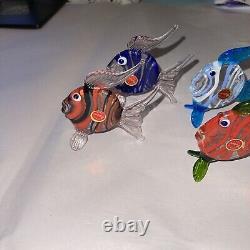 Set of 4 Vintage Murano Glass Fish, Mini, Multi Color, Italy, School Of Fish