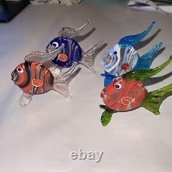 Set of 4 Vintage Murano Glass Fish, Mini, Multi Color, Italy, School Of Fish