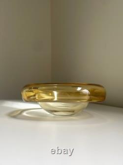 Signed Barbini Murano Art Glass Bowl Amber Modern Italian Vintage Mid Century