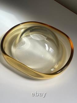 Signed Barbini Murano Art Glass Bowl Amber Modern Italian Vintage Mid Century