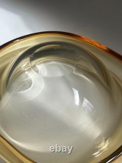 Signed Barbini Murano Art Glass Bowl Amber Modern Italian Vintage Mid Century