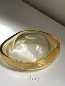 Signed Barbini Murano Art Glass Bowl Amber Modern Italian Vintage Mid Century