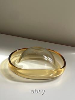 Signed Barbini Murano Art Glass Bowl Amber Modern Italian Vintage Mid Century
