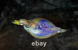 Signed Formia Murano Glass Duck Figurine Cobalt Blue Silver Adventurine Vintage