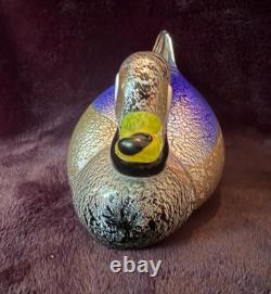 Signed Formia Murano Glass Duck Figurine Cobalt Blue Silver Adventurine Vintage