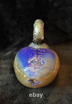 Signed Formia Murano Glass Duck Figurine Cobalt Blue Silver Adventurine Vintage