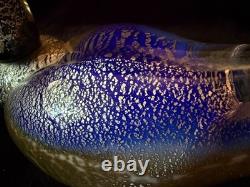 Signed Formia Murano Glass Duck Figurine Cobalt Blue Silver Adventurine Vintage