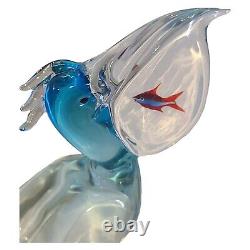 Signed Vintage Oggetti Murano Art Glass Pelican with Fish Italy Attr Elio Raffaeli