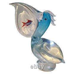 Signed Vintage Oggetti Murano Art Glass Pelican with Fish Italy Attr Elio Raffaeli