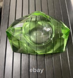 Stunning Large Faceted Green Yellow Murano Sommerso Vintage Art Glass 6+